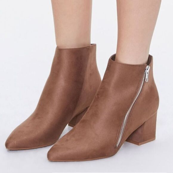 FOREVER 21 FAUX SUEDE SIDE-ZIP BOOTIES - Picture 1 of 14